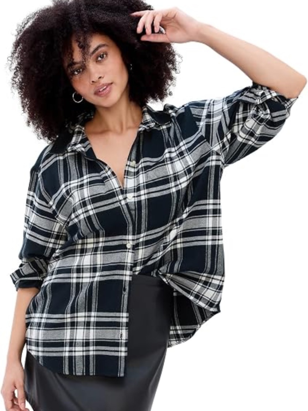 GAP Black & White Plaid Flannel Shirt XS 100% Cotton